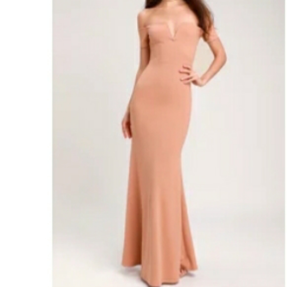 Medium Nude Off-the-Shoulder Maxi Dress - Picture 7 of 8